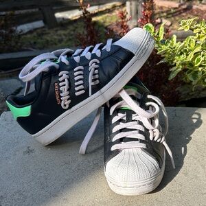 adidas Superstar Black and Green Athletic Shoes